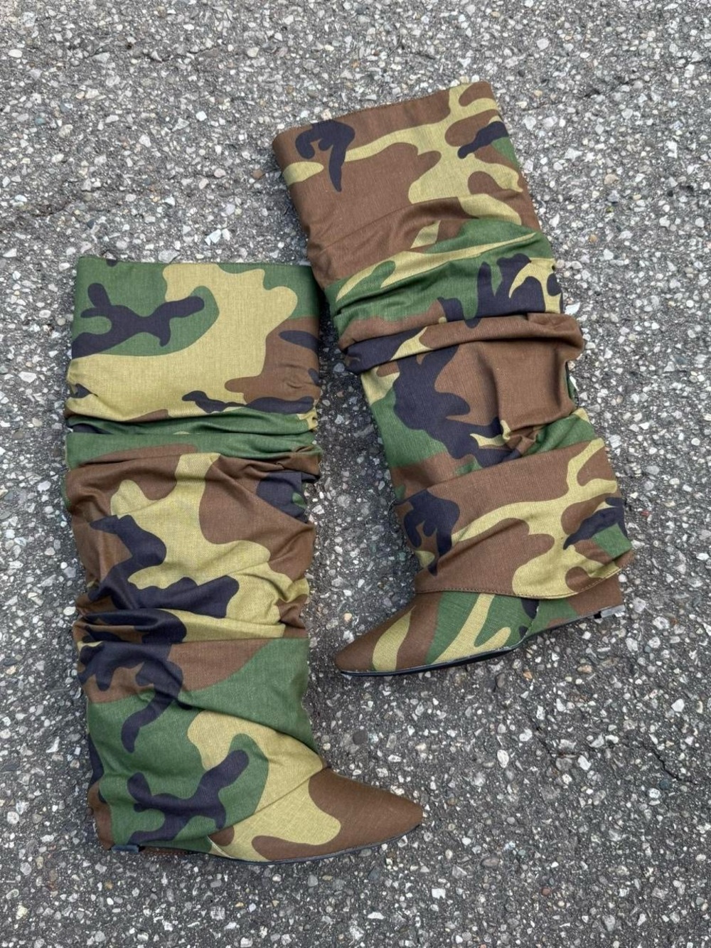 Camo Slouch Knee-High Kids Bottoms - Green/Brown